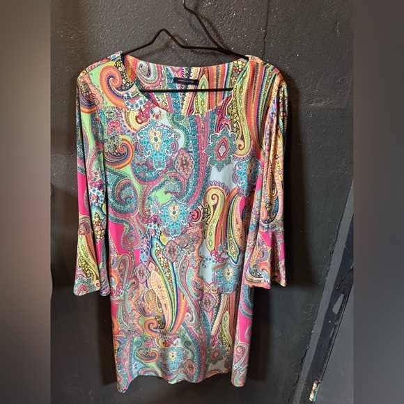 Tommy Hilfiger Multicolor Paisley Print Bell Sleeve Dress - Picture 1 of 4